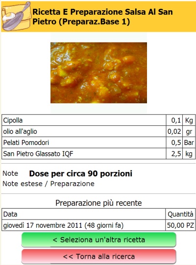 ricetta preparazione storico di produzione grammature